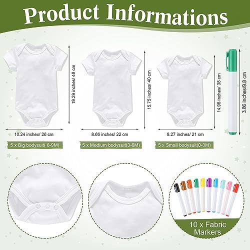 Handepo 26 Pcs Baby Shower Games DIY Bodysuit Set 1 Wooden Sign 15 White Bodysuits 10 Fabric Markers for Birth Decorating Kit(Woodland Animal) - Image 3