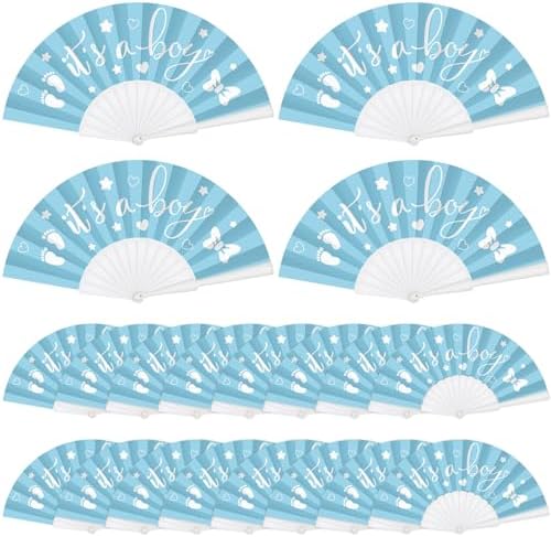 Cinrobiye 24 Pcs Baby Shower Folding Hand Fans for Guest Bear Baby Shower Hand Fans Colorful Foldable Handheld Fan for Gender Reveal Baby Shower Celebration Party Favors Supplies(Blue) by Cinrobiye
