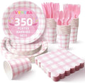 Vyntra 350-Pc Pink Gingham Paper Plates and Napkins Party Supplies by PartyTablewareSupplies