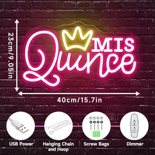 Mis Quince Neon Sign for Wall Decor, Dimmable LED Sign Neon Lights for Bedroom Quinceanera Christmas Birthday Party Room Decoration Gift for Girl Kid lover 15.7 * 9 Inch - Image 5