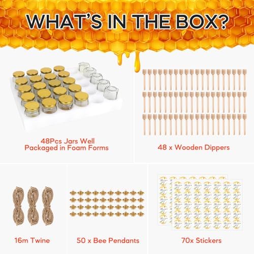 AuroTrends 3oz Mini Honey Jars 48-Pack with Lids & Wooden Dippers - Image 4