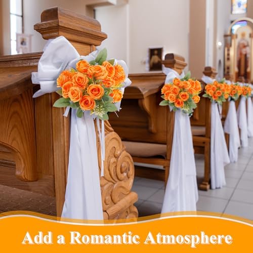 Zeyune 8 Pack 12 Inch Artificial Rose Bouquet, Orange - Image 4