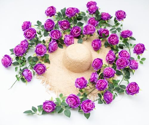 2Pcs 12Ft Bendable Flower Garland Faux Rose Vine for Home Decor,Purple - Image 6