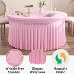 8 Pack Pink Round Spandex Tablecloths for 60inch Table, Wrinkle Free 120inch Stretchy Fitted 5FT Round Table Cloths Cover with Skirt for Wedding Birthday Party Dining Banquet Event - Image 4