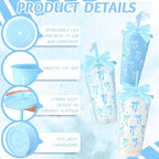 Skylety 24 Blue Bow Plastic Cups with Lid Straw and Ribbon - Image 3