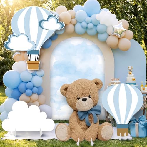 4 Pcs Large 23.62" Teddy Bear Baby Shower Decorations Teddy Bear White Cloud Hot Air Balloon Cardboard Cutouts, Cloud Party Yard Signs for We Can Bearly Wait Birthday Party Supplies - Image 2