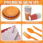 Yaomiao 168 Pcs Fall Party Supplies Autumn Dinnerware Plates Cups Napkin - Image 3