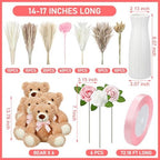 4 Sets 125 Pcs Bear Baby Shower Table Centerpiece with Bear Stuffed Animals Pink Dried Pampas Grass Artificial Flower Plastic Vase for Boho Wedding Bridal Reveal Birthday Baby Shower Decor - Image 2