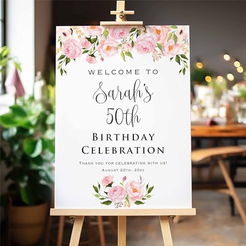 Printed Light Pink Birthday Celebration Welcome Sign, Personalized Blush Pink Birthday Party Decorative Sign, Customized Poster Board Canvas - Image 2