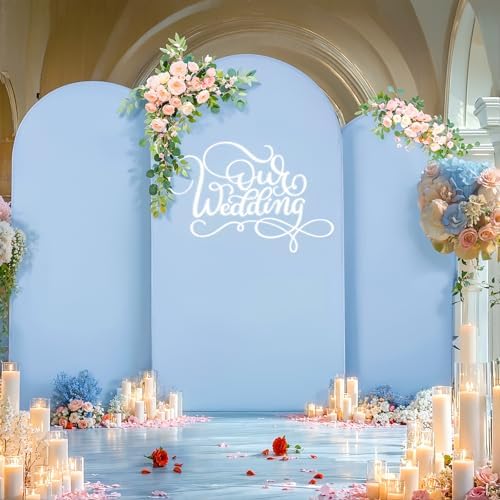 Wedding Arch Backdrop Cover Set of 3, White and Blue Double Color Arch Stand Cover, 7.2FT, 6.6FT, 6FT Spandex Fitted Arch Covers for Wedding Baby Shower Party Banquet Photography Background Decoration - Image 5