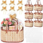 Reallnaive 6 Set Gift Basket Empty Woven Bamboo Storage Baskets with Clear Gift Bags Pull Bows Ribbon Foldable DIY Gifts Basket Kit with Handle for Baby Shower Housewarming by Reallnaive