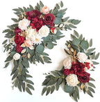 Faux Flower Swag Set of 2 for Wedding Welcome Signs Floral Swag Wedding Reception Ceremony Signs Decor(Burgundy red & Cream) by Piklado