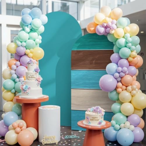 Retro Farm Barns Lines Arch Backdrop Cover 7.2 ft Country Teal Gradient Strips 2 Sided Wedding Arch Covers Stretchy Backdrop Round Top for Birthday, Party, Baby Shower Decorations - Image 4