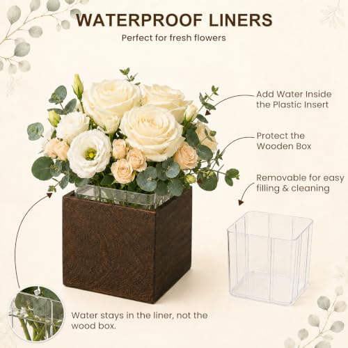 CONNOO 12 Set Wood Cube Planter Boxes, Square Vase Rustic Centerpieces - Image 4