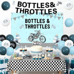 Jollyboom Bottles and Throttles Baby Shower Decorations, Racing Theme Backdrop 3 x 5 ft Banner Cake Toppers Balloons Tablecloth Kit for Boy Welcome Baby Party Pregnancy Gift Dessert Table Setup - Image 2