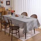 vctops Farmhouse Black Plaid Ruffle Table Cloth, Boho Cotton Linen Tablecloth, Washable Table Cover for Rectangle Table Baby Shower Kitchen Party Wedding Decor (Black,55"x86") - Image 3