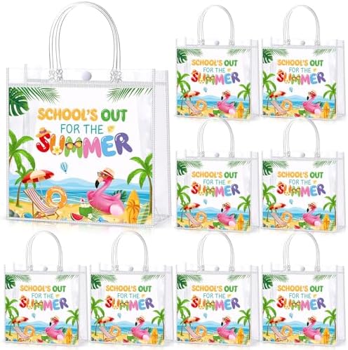 Hosuly 24 Pcs Schools Out for Summer Gift Bags End of the Year Clear PVC Bags Plastic Candy Goodie Handbags for Teachers and Students Summer Vacation Beach Pool Party Favors Supplies by Hosuly