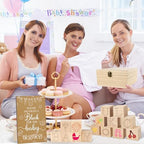 150 Pcs Brown Baby Shower Games Sign Kit, Including a Decorate Flower Game Sign 102 DIY Wooden Blocks 36 Acrylic Markers 10 Stencils 1 Storage Box, for Baby Shower Party Gender Reveal - Image 5