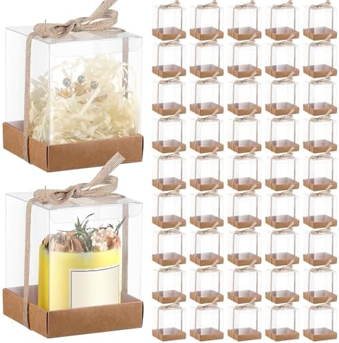 36 Set 3.5x3.5x4 in Candle Gift Package Transparent, Brown, 50 Set by Cunno