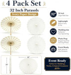 Koyal Wholesale 32" Ivory Paper Parasol Umbrella 4 Pack, Large Paper Umbrella Bulk, Paper Parasol Wedding Umbrellas, Ivory Parasol Umbrella Bridal Party Decor Photo Props, Sun Parasols for Shade - Image 5