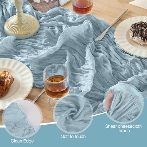 Dusty Blue Cheesecloth Table Runner 120inch Boho Gauze Home Decor - Image 5