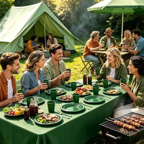 100 Guests Green Plastic Plates and Napkins Party Supplies for Birthday - Image 6