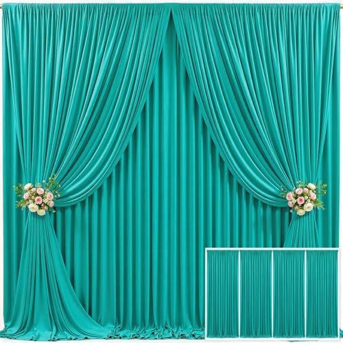 4 Panels Turquoise Backdrop Curtain for Parties Wrinkle Free Photo Backdrops Drapes Background Fabric Decoration for Baby Shower Wedding Birthday Party 20ft(W) x 10ft(H) by Tao-GePartyDecorations
