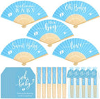 Threehoney 50 Sets Baby Shower Favors 5 Styles Bamboo Paper Hand Fans,Blue by Threehoney