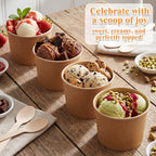Honeydak 200 Pcs 8 oz Ice Cream Cups Kraft Paper Disposable Dessert Bowls for Hot or Cold Food Dark Brown Paper Snack Containers for Sundae, Frozen Yogurt, Soup Baby Shower Party Supplies - Image 6