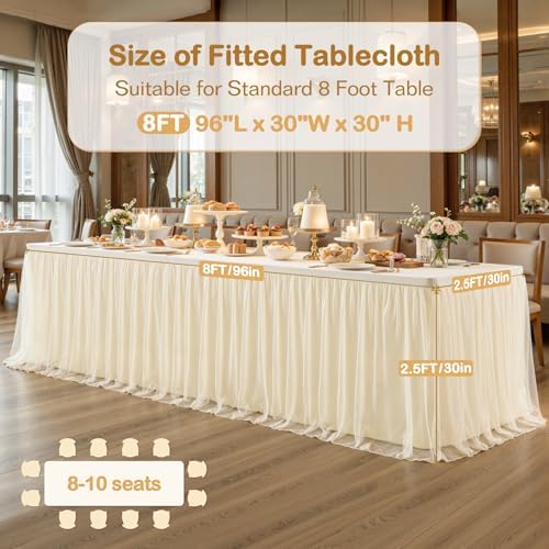 Champagne Tablecloth for 8 Foot Rectangle Tables with Tulle Table Skirt - Image 3