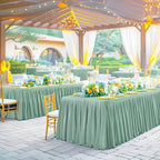 Sage Green Polyester Table Cloths for Rectangle 4 Foot Tables, 2 Pack Wrinkle Free Tablecloths Stretchy Banquet Ruffle Fitted Table Cover Desk Skirt for Parties Wedding Birthday Baby Shower - Image 3