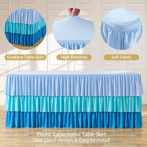 Suppromo Blue Tablecloths for 6 Foot Rectangle Tables Pastel Gradient Blue - Image 6