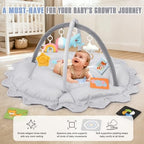 5-in-1 Baby Gym Play Mat with Cartoon Pattern, Extra Thick Plush Tummy Time Activity Gym with Hanging Toys, Sensory Development & Motor Skills Training Floor Mat, Elephant - Image 5