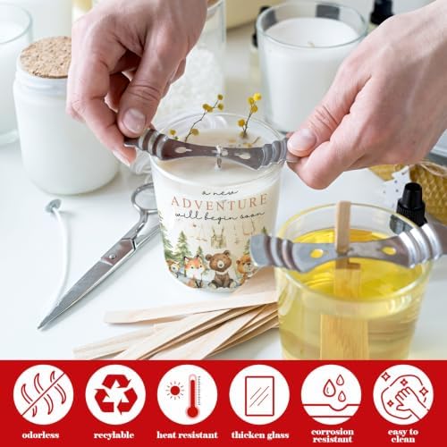 Whaline 12Pcs Adventure Baby Shower Empty Candle Jar with Wooden Lid Woodland Animal Baby Clothes Glass Candle Container for Candles Making Storing Kitchen Table Centerpiece Decoration - Image 3