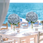 48 PCS Dusty Blue Roses Artificial Flowers, Silk - Image 6
