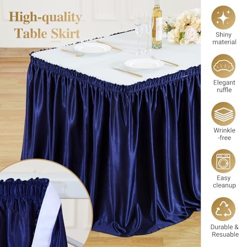 17ft Navy Blue Satin Table Skirt for Rectangle Table Teacher Desk Skirt - Image 5