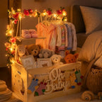 Wooden Baby Shower Crate Closet, 16.93In×11.82In×23.82In,Personalized Baby Gift Basket with Adjustable Handle, Unique Newborn Gift for Boys & Girls, Baptism,Birthday - Image 6