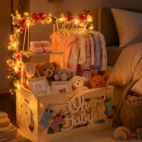 Wooden Baby Shower Crate Closet, 16.93In×11.82In×23.82In,Personalized Baby Gift Basket with Adjustable Handle, Unique Newborn Gift for Boys & Girls, Baptism,Birthday - Image 6