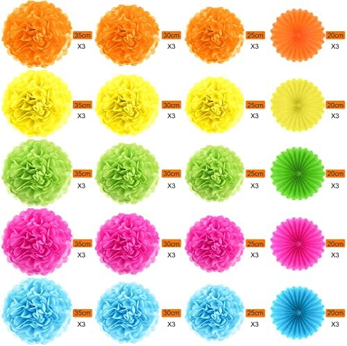 Janinka 60 Pcs Paper Pom Poms and Fans, Bright Colors Party Decorations - Image 4