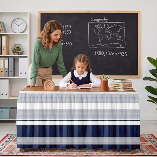 Sanwarm Table Skirt, 29" x 108", for Rectangular & Round Desk Striped - Image 3