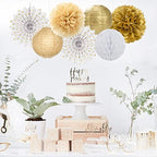 52Ft White-Gold Champagne Party-Decorations Heart Streamers Garland with 14pcs Christmas Wedding Engagement Paper Lanterns Fan,Tissue Pom Poms,Honeycomb Balls - Image 7