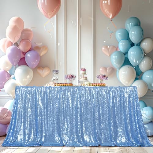 Poise3EHome Baby Blue Sequin Tablecloth 90×132 Inch Rectangle Sparkly Fabric Table Cloth for Baby Shower Birthday Party Wedding Christmas Holiday Decoration - Image 2