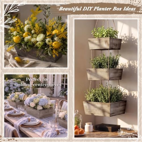Dandat 12 Set 8 Inch Wooden Flower Box Rustic Table Centerpieces,Brown - Image 6