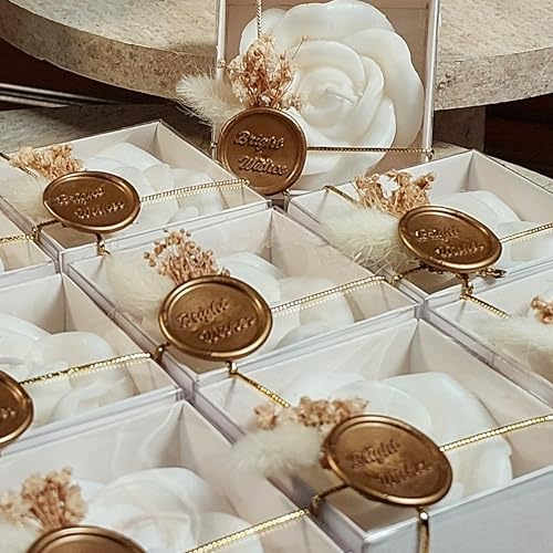 White Rose Shaped Scented Soy Wax Candle Favors (12 Pieces) with Seal Wax and Dried Flowers – Vanilla Scented, Wax Stamp for Bridal and Baby Showers, Birthday Parties, Wedding Decorations - Image 5