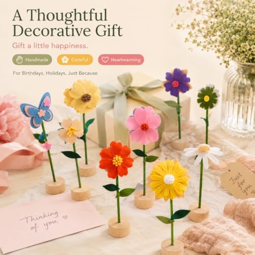 11 PCS Double‑Sided Wildflower Decorations with Wooden Base felt flowers - Image 5