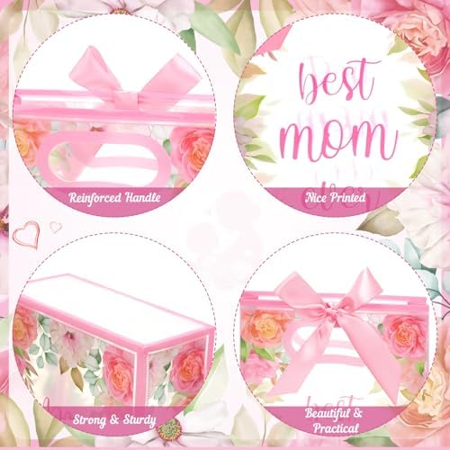 Capoda 24 Pack Mother's Day Bags with Handles, Large Floral Reusable PP Plastic Goodie Bags, Pink Rose Party Favor Bag for Mom Brunch, Classroom, Church, Candy Treats & Small Gifts - Image 3