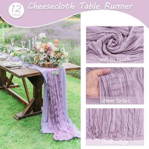 35x120 Inch Light Purple Cheesecloth Table Runner Wedding Party Decor - Image 4