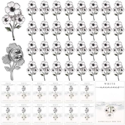 50 Sets Wedding Party Favors White Anemone Pins Cards by Hinly