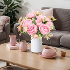 6 Sets Artificial Peonies Flower Peony Bouquet with Galvanized Metal Pot Silk Fake Peonies Faux Flower Arrangements for Wedding Table Centerpiece Party Home Room (Pink) - Image 4