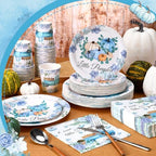 Hsei 250 Pcs Blue Pumpkin Plates Napkins Disposable Baby Shower Party Set - Image 3